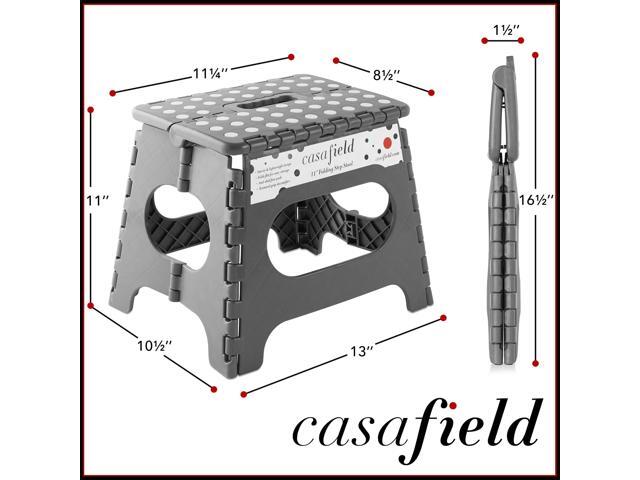 Casafield 11' Folding Step Stool with Handle, Gray - Portable Collapsible Small Plastic Foot Stool for Kids and Adults - Use in the Kitchen,...