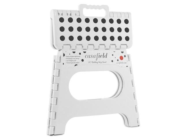 Casafield 11' Folding Step Stool with Handle, White - Portable Collapsible Small Plastic Foot Stool for Kids and Adults - Use in the Kitchen,...