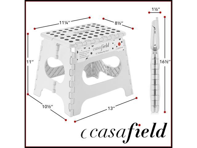Casafield 11' Folding Step Stool with Handle, White - Portable Collapsible Small Plastic Foot Stool for Kids and Adults - Use in the Kitchen,...