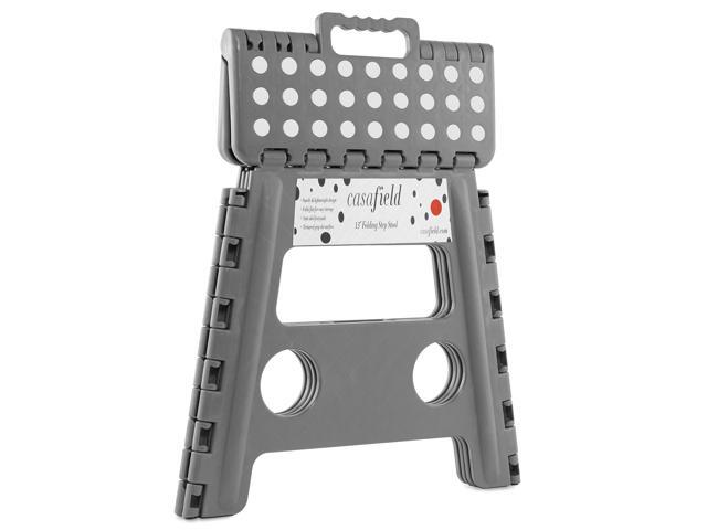 Casafield 13' Folding Step Stool with Handle, Gray - Portable Collapsible Small Plastic Foot Stool for Adults - Use in the Kitchen, Bathroom and...