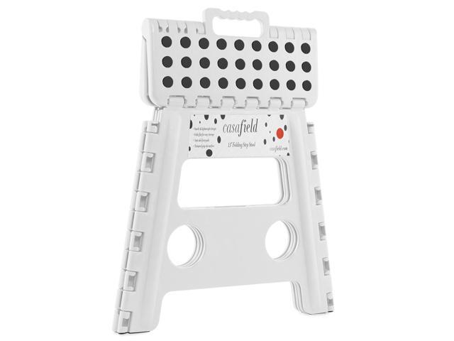 Casafield 13' Folding Step Stool with Handle, White - Portable Collapsible Small Plastic Foot Stool for Adults - Use in the Kitchen, Bathroom and...
