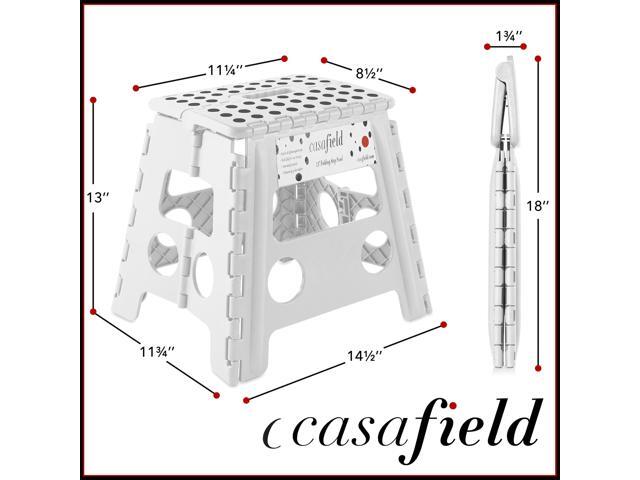 Casafield 13' Folding Step Stool with Handle, White - Portable Collapsible Small Plastic Foot Stool for Adults - Use in the Kitchen, Bathroom and...