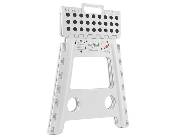 Casafield 16' Folding Step Stool with Handle, White - Portable Collapsible Small Plastic Foot Stool for Adults - Use in the Kitchen, Bathroom and...