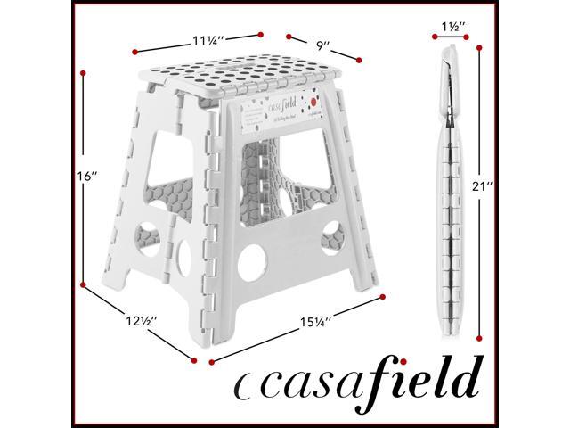 Casafield 16' Folding Step Stool with Handle, White - Portable Collapsible Small Plastic Foot Stool for Adults - Use in the Kitchen, Bathroom and...