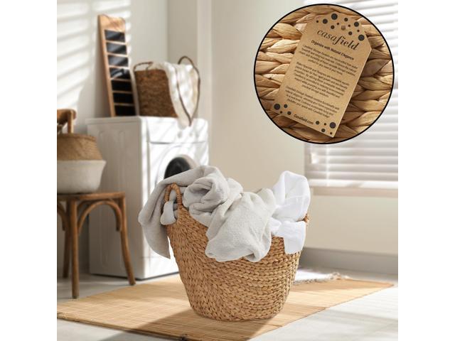 Casafield Large Laundry Boat Basket with Handles - Natural, Woven Water Hyacinth Multipurpose Storage Organizer for Throw Blankets, Bathroom,...