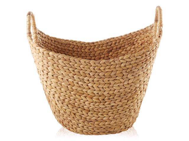 Casafield Large Laundry Boat Basket with Handles - Natural, Woven Water Hyacinth Multipurpose Storage Organizer for Throw Blankets, Bathroom,...