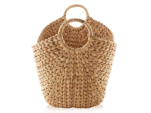 Casafield Large Laundry Boat Basket with Handles - Natural, Woven Water Hyacinth Multipurpose Storage Organizer for Throw Blankets, Bathroom,...