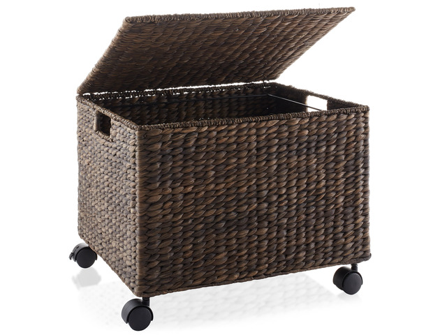 Casafield Rolling Filing Cabinet, Espresso Dark Brown - Water Hyacinth File Organizer with Lid and Wheels, Home Office Storage for Hanging Folders
