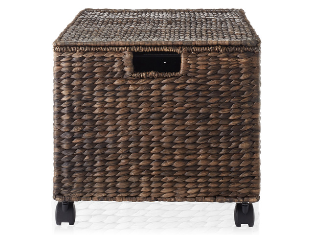 Casafield Rolling Filing Cabinet, Espresso Dark Brown - Water Hyacinth File Organizer with Lid and Wheels, Home Office Storage for Hanging Folders