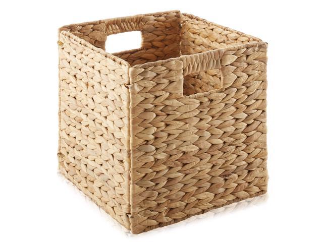 Casafield 10.5' x 10.5' Water Hyacinth Storage Baskets, Natural - Set of 4 Collapsible Cube Organizers, Woven Bins for Bathroom, Bedroom, Laundry,...