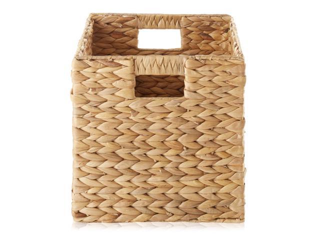 Casafield 10.5' x 10.5' Water Hyacinth Storage Baskets, Natural - Set of 4 Collapsible Cube Organizers, Woven Bins for Bathroom, Bedroom, Laundry,...