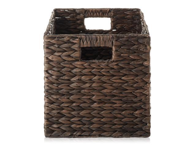 Casafield 10.5' x 10.5' Water Hyacinth Storage Baskets, Espresso - Set of 4 Collapsible Cube Organizers, Woven Bins for Bathroom, Bedroom, Laundry,...