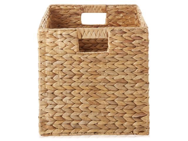 Casafield 12' x 12' Water Hyacinth Storage Baskets, Natural - Set of 4 Collapsible Cube Organizers, Woven Bins for Bathroom, Bedroom, Laundry,...