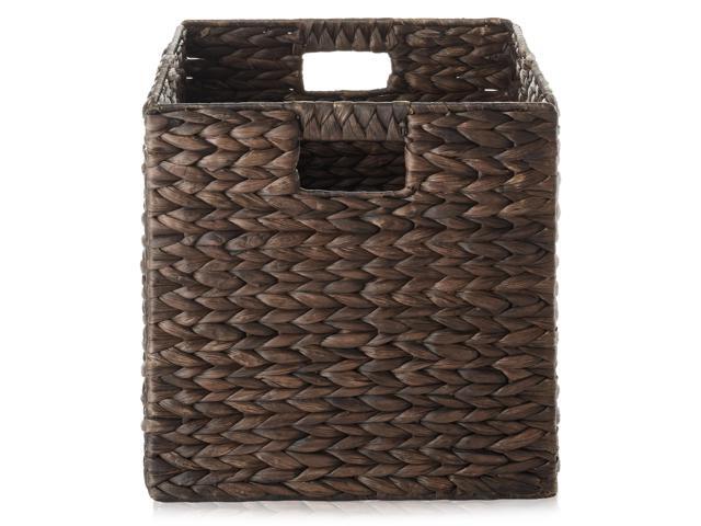 Casafield 12' x 12' Water Hyacinth Storage Baskets, Espresso - Set of 2 Collapsible Cube Organizers, Woven Bins for Bathroom, Bedroom, Laundry,...
