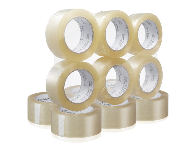 Sure-Max 12 Rolls Heavy-Duty Shipping & Packing Tape (2' x 120 yard/360' each) - Moving & Adhesive Carton Sealing - 2.7mil Clear