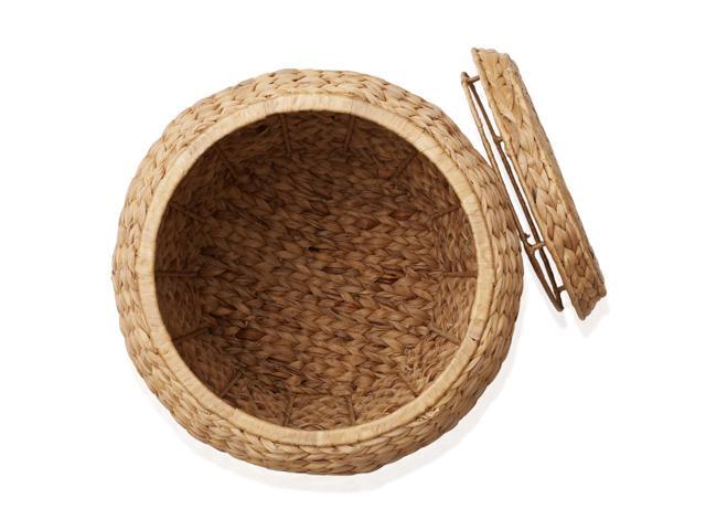 Casafield Round Storage Basket with Lid - Natural, Handwoven Water Hyacinth Organizer for Laundry, Blankets, Plants, Bedroom, Living Room, Home Office