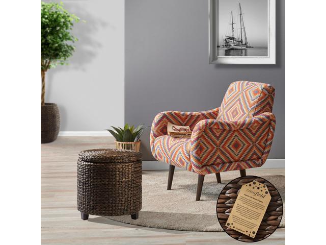 Casafield 17' Round Storage Ottoman with Lid - Espresso, Handwoven Water Hyacinth Footstool for Living Room, Bedroom, Bathroom, Home Office