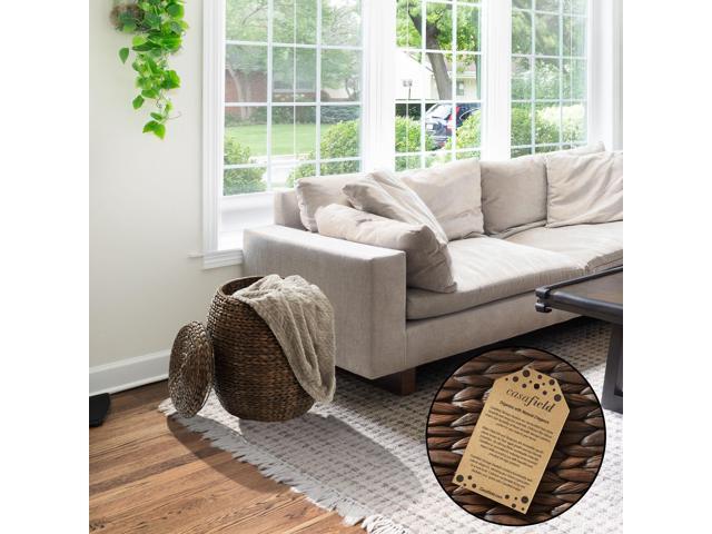 Casafield Round Storage Basket with Lid - Espresso, Handwoven Water Hyacinth Organizer for Laundry, Blankets, Plants, Bedroom, Living Room, Home...