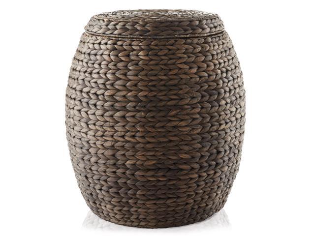 Casafield Round Storage Basket with Lid - Espresso, Handwoven Water Hyacinth Organizer for Laundry, Blankets, Plants, Bedroom, Living Room, Home...