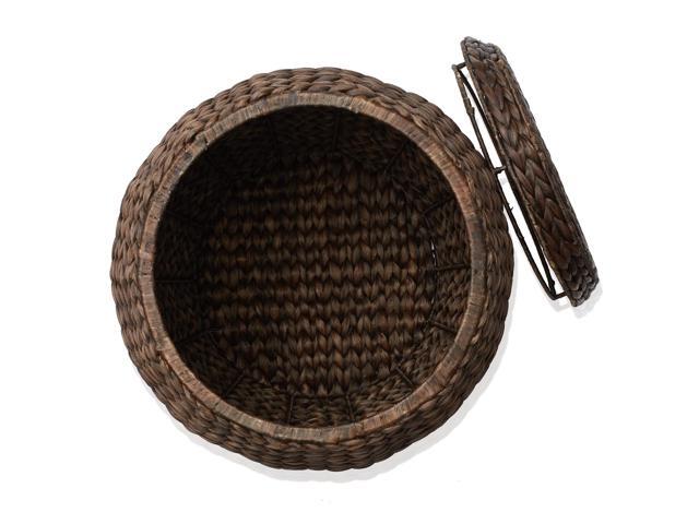 Casafield Round Storage Basket with Lid - Espresso, Handwoven Water Hyacinth Organizer for Laundry, Blankets, Plants, Bedroom, Living Room, Home...
