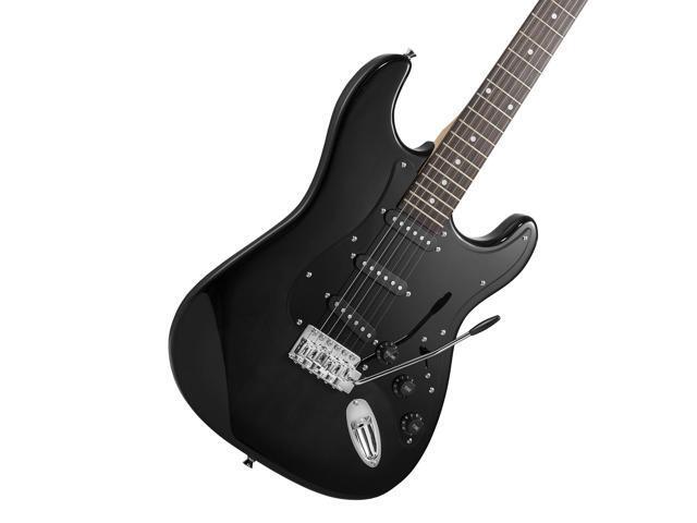 Ashthorpe 39-Inch Electric Guitar (Black-Black), Full-Size Guitar Kit with Padded Gig Bag, Tremolo Bar, Strap, Strings, Cable, Cloth, Picks