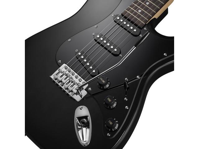 Ashthorpe 39-Inch Electric Guitar (Black-Black), Full-Size Guitar Kit with Padded Gig Bag, Tremolo Bar, Strap, Strings, Cable, Cloth, Picks