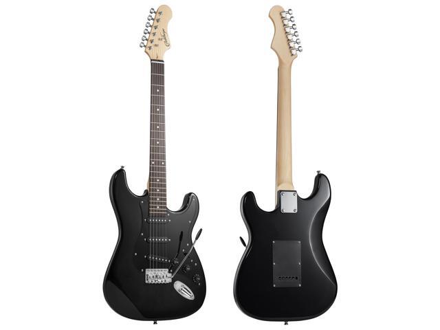 Ashthorpe 39-Inch Electric Guitar (Black-Black), Full-Size Guitar Kit with Padded Gig Bag, Tremolo Bar, Strap, Strings, Cable, Cloth, Picks