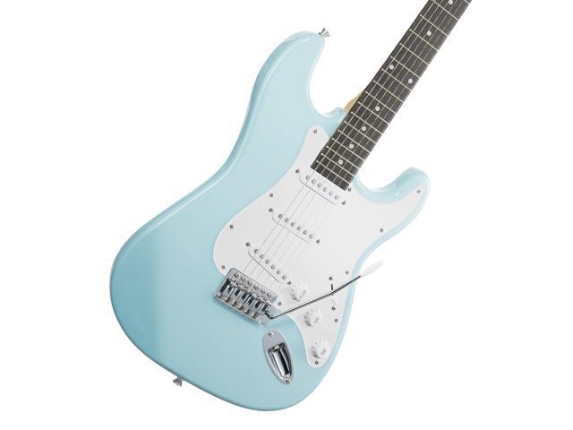 Ashthorpe 39-Inch Electric Guitar (Light Blue-Silver), Full-Size Guitar Kit with Padded Gig Bag, Tremolo Bar, Strap, Strings, Cable, Cloth, Picks