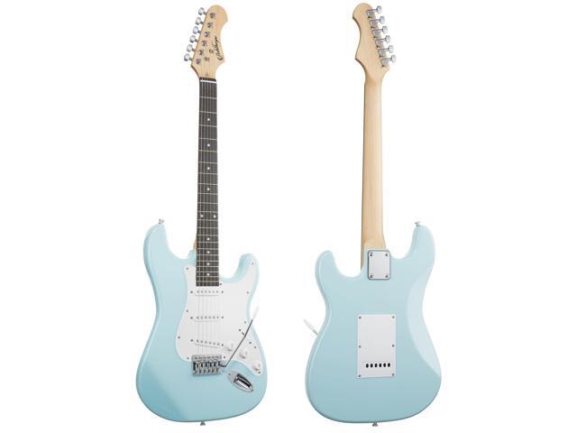 Ashthorpe 39-Inch Electric Guitar (Light Blue-Silver), Full-Size Guitar Kit with Padded Gig Bag, Tremolo Bar, Strap, Strings, Cable, Cloth, Picks