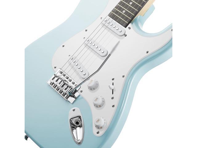 Ashthorpe 39-Inch Electric Guitar (Light Blue-Silver), Full-Size Guitar Kit with Padded Gig Bag, Tremolo Bar, Strap, Strings, Cable, Cloth, Picks