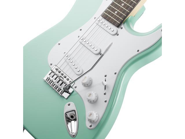 Ashthorpe 39-Inch Electric Guitar (Mint Green-White), Full-Size Guitar Kit with Padded Gig Bag, Tremolo Bar, Strap, Strings, Cable, Cloth, Picks