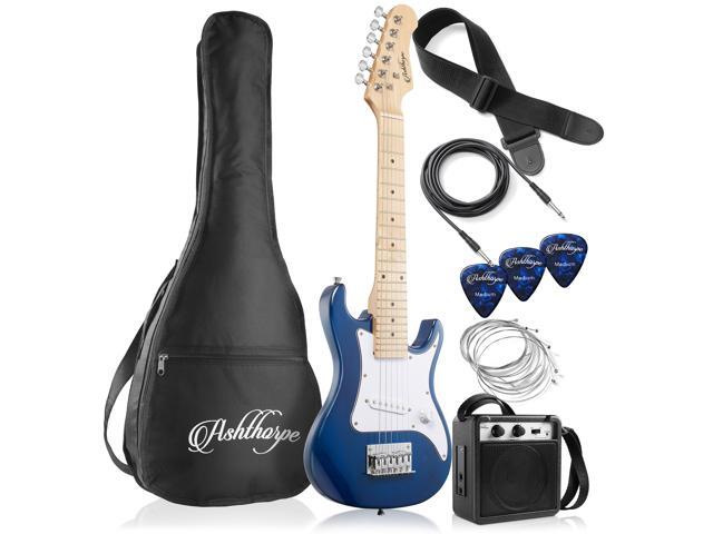 Ashthorpe 30-inch Beginner Electric Guitar Kit with Amplifier (Blue), Basic Starter Package w/ Gig Bag, Strings, Strap, Picks