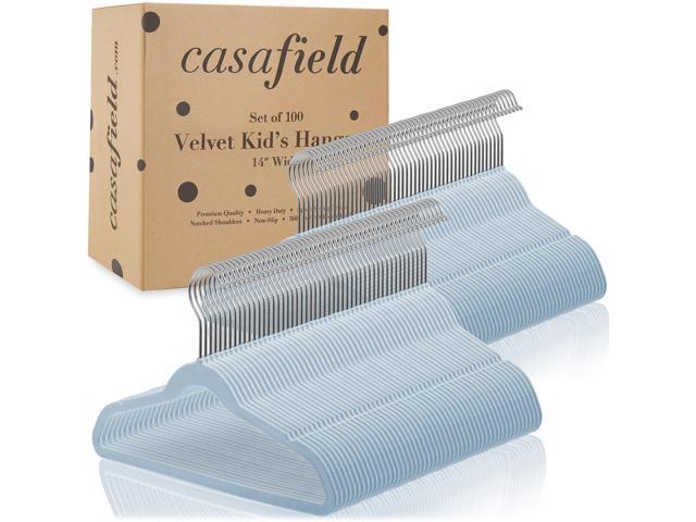Casafield 100 Velvet Kid's Hangers - 14' Size for Children's Clothes - Light Blue
