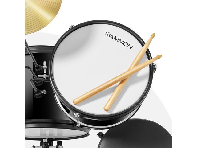 Gammon 3-Piece Junior Drum Set with Throne - Black, Complete Beginner Kit with Bass Drum, Toms, Cymbal, Pedal, and Drumsticks