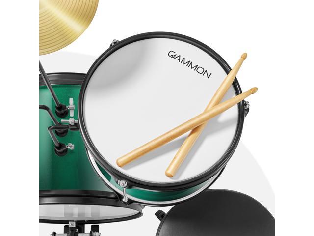 Gammon 3-Piece Junior Drum Set with Throne - Green, Complete Beginner Kit with Bass Drum, Toms, Cymbal, Pedal, and Drumsticks