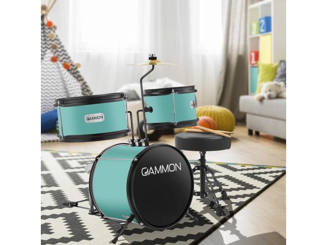 Gammon 3-Piece Junior Drum Set with Throne - Teal, Complete Beginner Kit with Bass Drum, Toms, Cymbal, Pedal, and Drumsticks