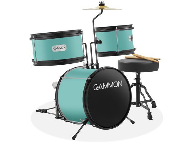 Gammon 3-Piece Junior Drum Set with Throne - Teal, Complete Beginner Kit with Bass Drum, Toms, Cymbal, Pedal, and Drumsticks