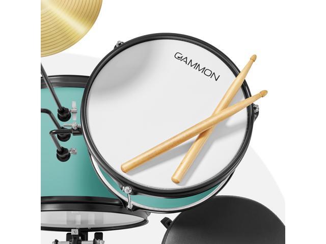 Gammon 3-Piece Junior Drum Set with Throne - Teal, Complete Beginner Kit with Bass Drum, Toms, Cymbal, Pedal, and Drumsticks