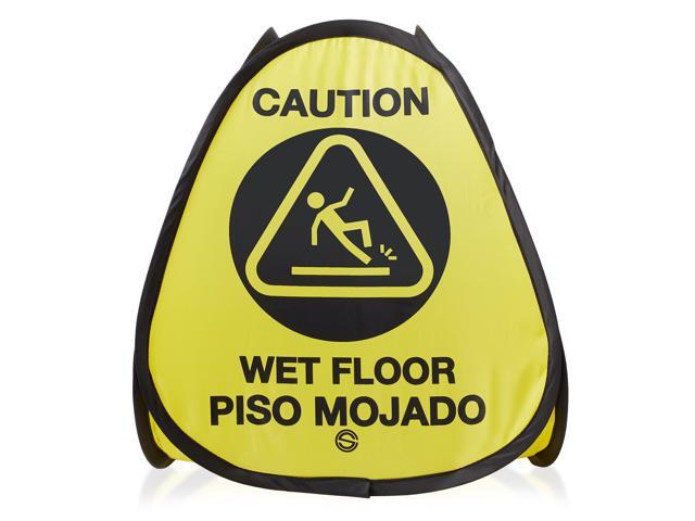 Dryser 3-Pack 16' Pop-up Caution Wet Floor Signs - Yellow 4-Sided English/Spanish Warnings