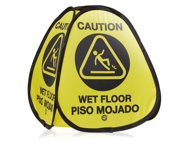 Dryser 3-Pack 16' Pop-up Caution Wet Floor Signs - Yellow 4-Sided English/Spanish Warnings