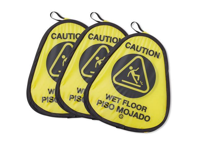 Dryser 3-Pack 16' Pop-up Caution Wet Floor Signs - Yellow 4-Sided English/Spanish Warnings