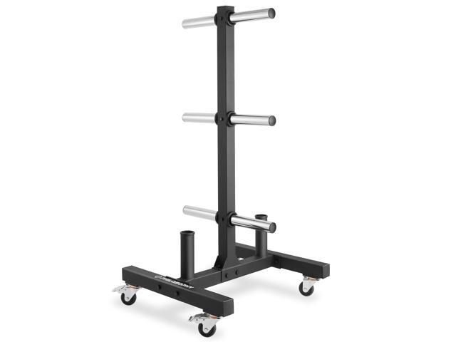 Philosophy Gym Rolling Olympic / Bumper Weight Plate Tree or Bumper Plate Tree, Commercial Vertical Storage Rack with Barbell Holders