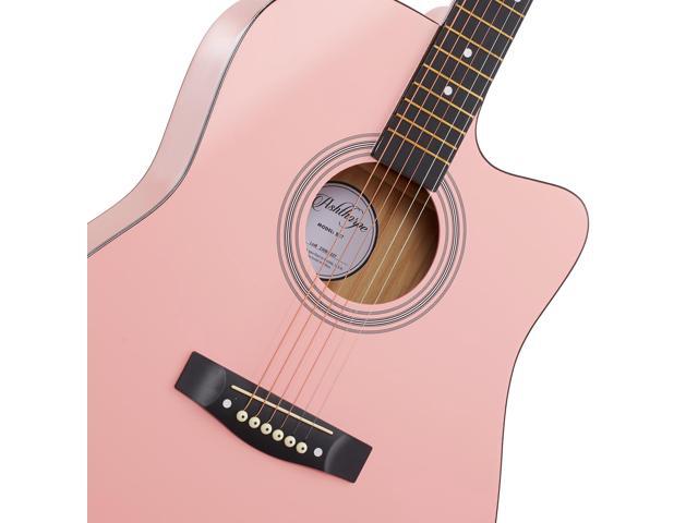 Ashthorpe 41-inch Beginner Cutaway Acoustic Guitar Package (Pink), Full Size Basic Starter Kit w/ Gig Bag, Strings, Strap, Tuner, Picks