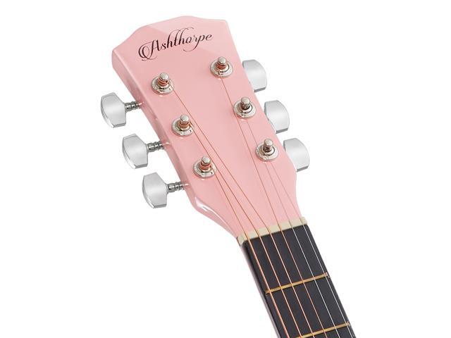 Ashthorpe 41-inch Beginner Cutaway Acoustic Guitar Package (Pink), Full Size Basic Starter Kit w/ Gig Bag, Strings, Strap, Tuner, Picks
