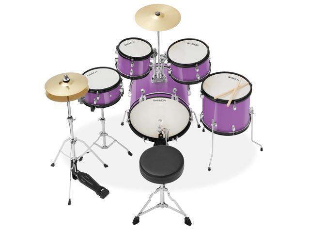 Gammon Percussion 5-Piece Junior Starter Drum Kit with Cymbals, Hardware, Sticks, & Throne - Purple