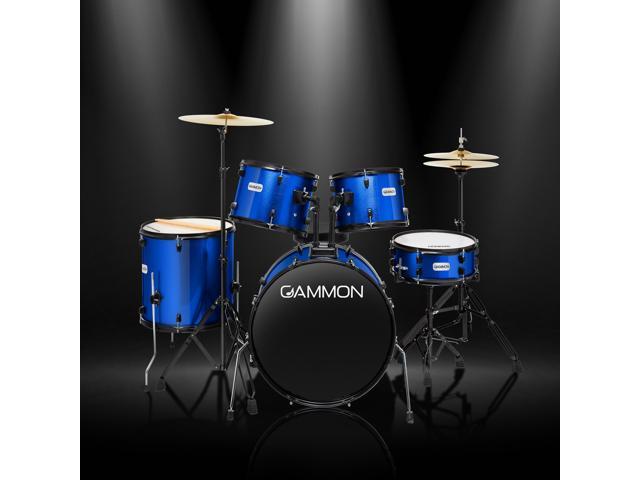 Gammon Percussion Full Size Complete Adult 5-Piece Drum Set with Cymbals, Stands, Stool, and Sticks - Blue