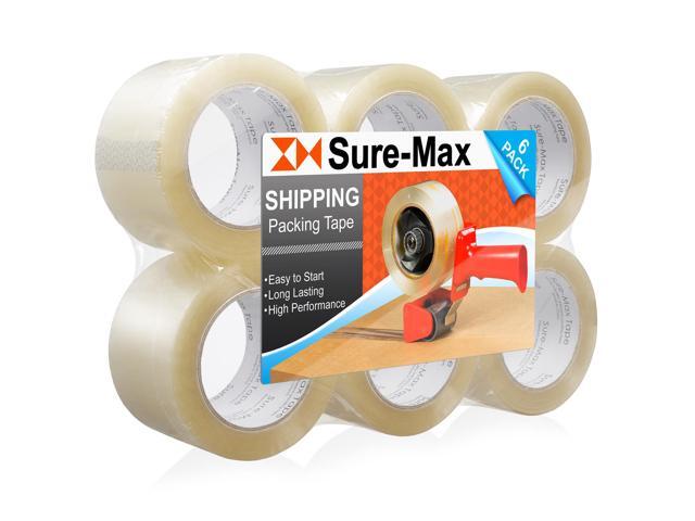 Sure-Max 6 Rolls Extra-Wide Shipping & Packing Tape (3' x 110 yard/330' each) - Moving & Adhesive Carton Sealing - 2.0mil Clear