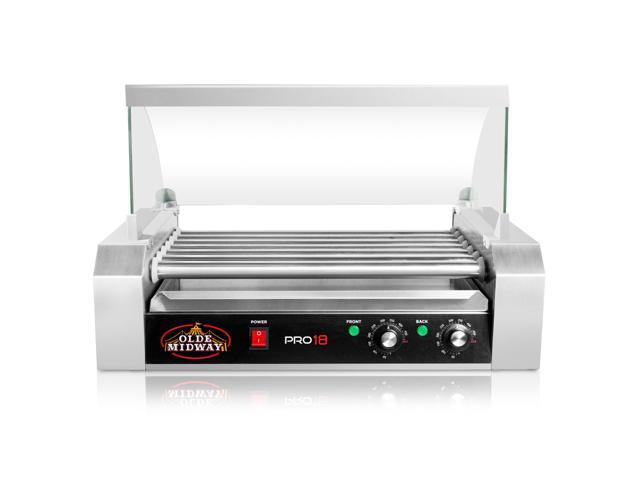 Olde Midway Electric 18 Hot Dog 7 Roller Grill Cooker Machine with Cover 900-Watt - Commercial Grade