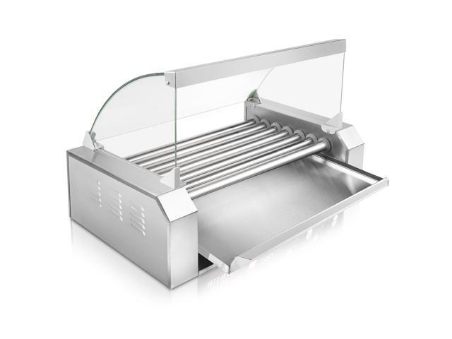 Olde Midway Electric 18 Hot Dog 7 Roller Grill Cooker Machine with Cover 900-Watt - Commercial Grade