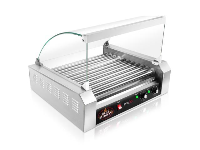 Olde Midway Electric 30 Hot Dog 11 Roller Grill Cooker Machine with Cover 1400-Watt - Commercial Grade